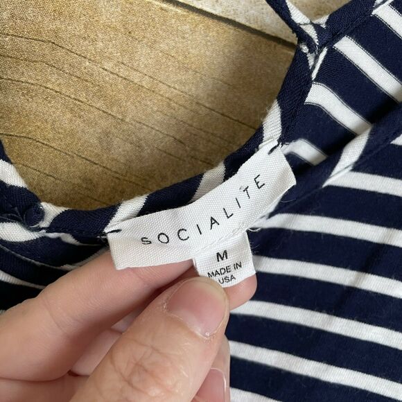 Socialite Blue & White Striped Criss Cross Back Dress - Size Medium - Mini Dress - Picture 3 of 7